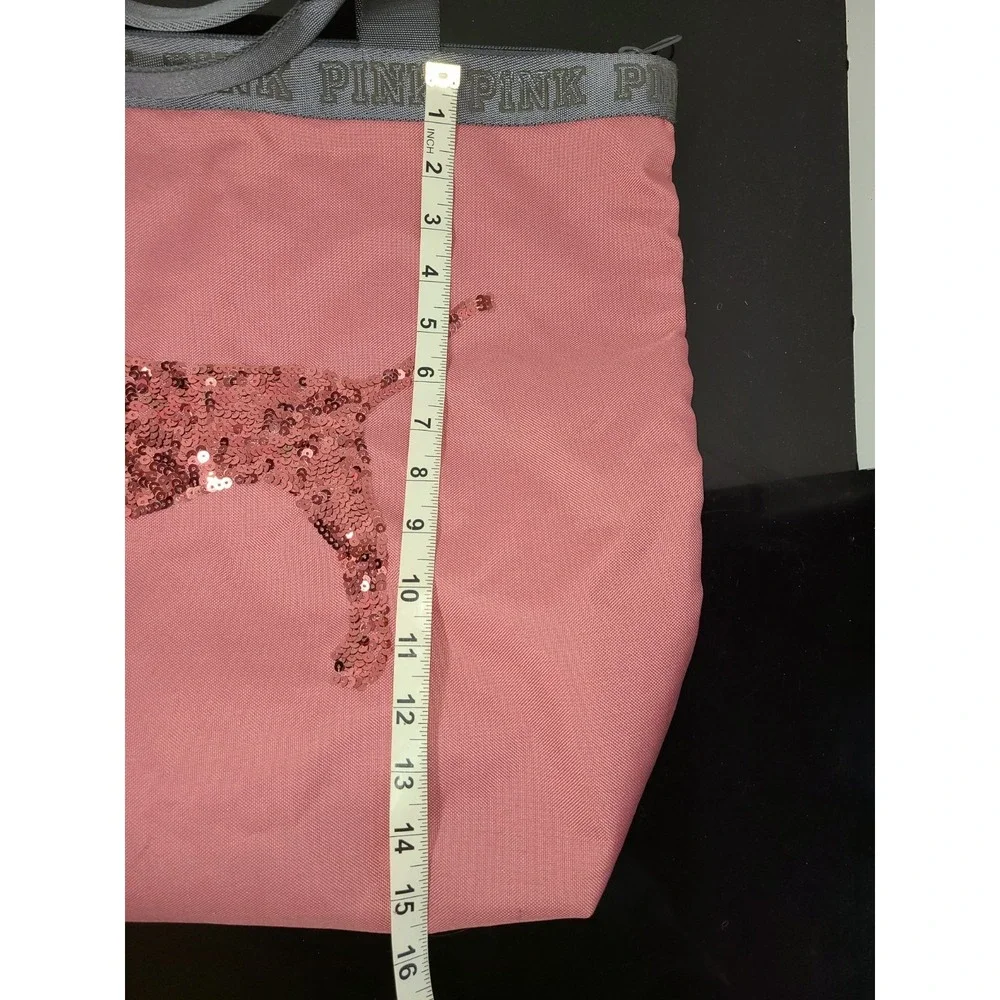 VS Victoria's Secret PINK Large Tote Beach Bag‎ Pink Sequin Dog Design Zipper